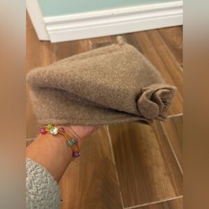 Stylish Tan Wool Hat with Flower Accent